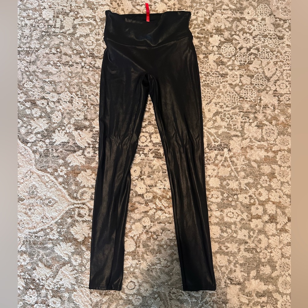 SPANX Black Shiny Faux Leather Leggings